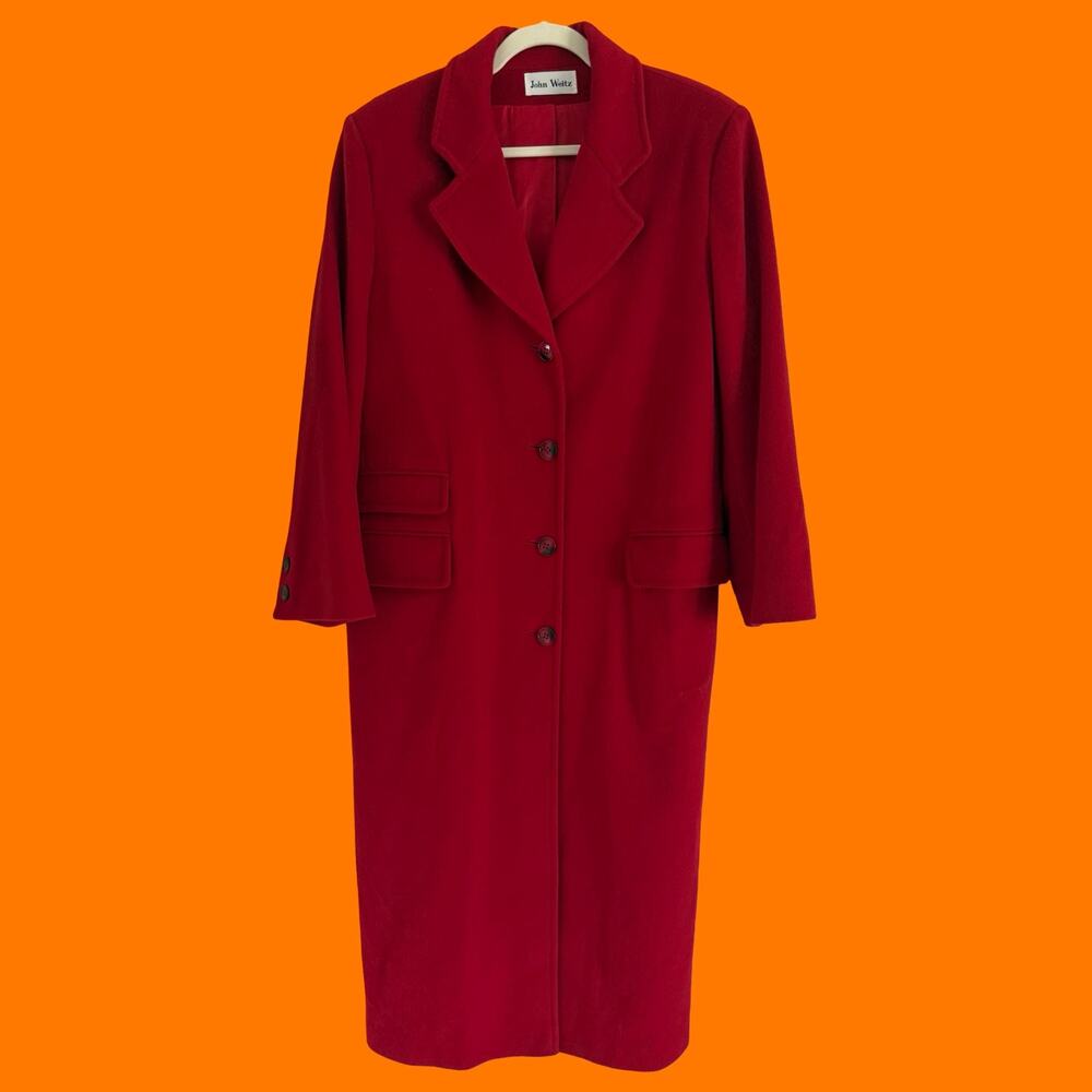 80's 90's vintage red 100% wool oversized archival trench coat M/L John weitz